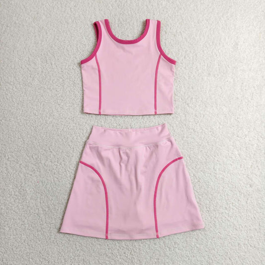 Pink yoga top matching skorts girls summer outfit