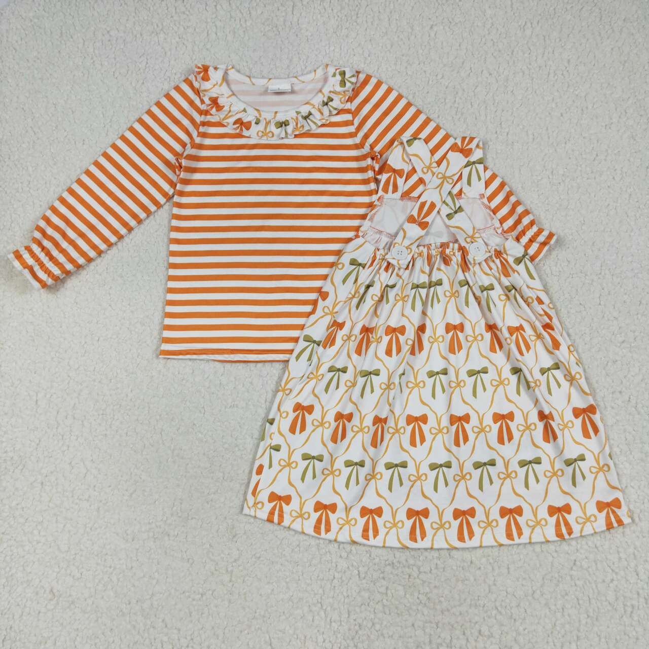 Girls orange stripe shirt matching dress outfit