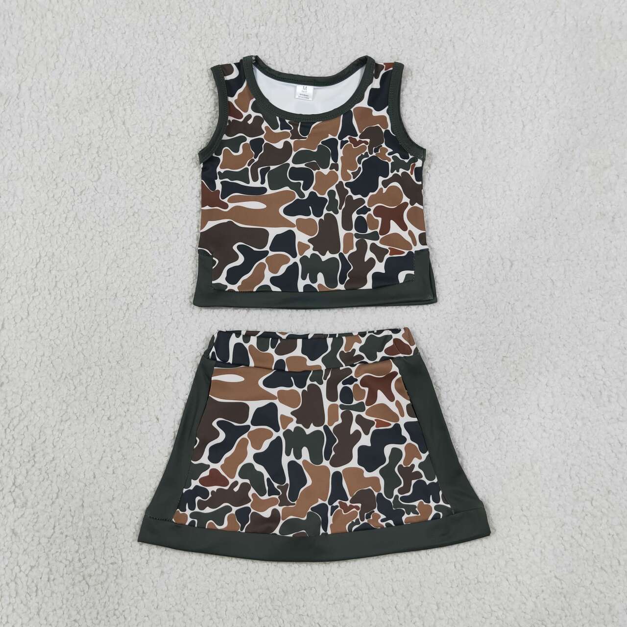 Brown green yoga top matching skorts girls summer outfit