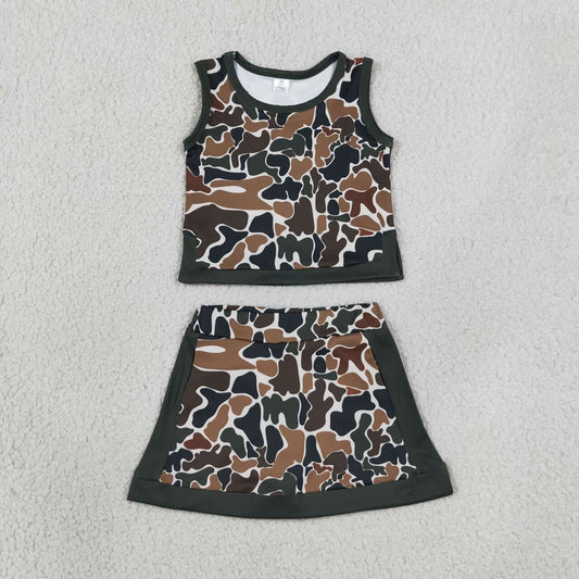Brown green yoga top matching skorts girls summer outfit