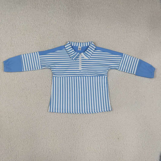 Blue stripes kids girls long sleeve zip pullover yoga top