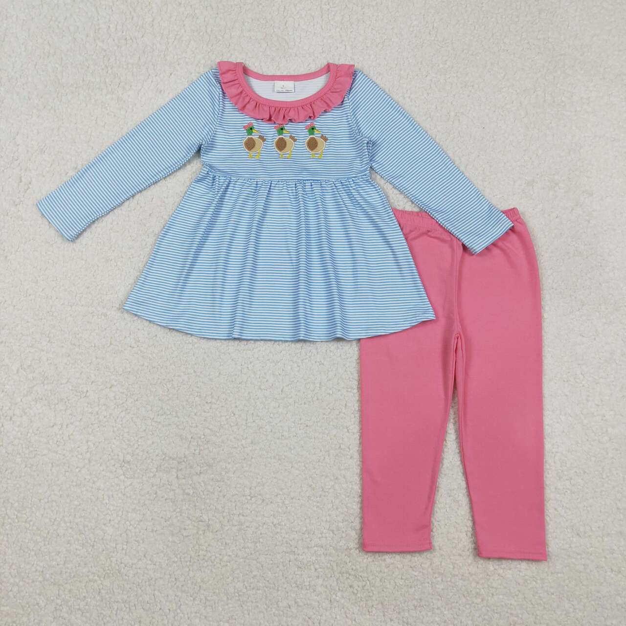 Embroidery Mallard duck girls long sleeve outfit