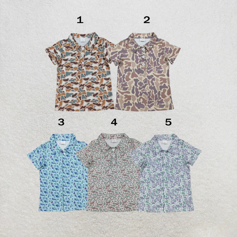 Baby boy short sleeve grey green camo button t-shirt