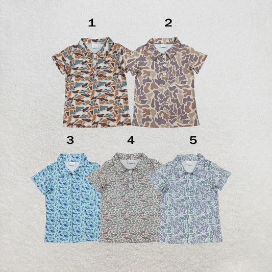 Baby boy short sleeve grey green camo button t-shirt