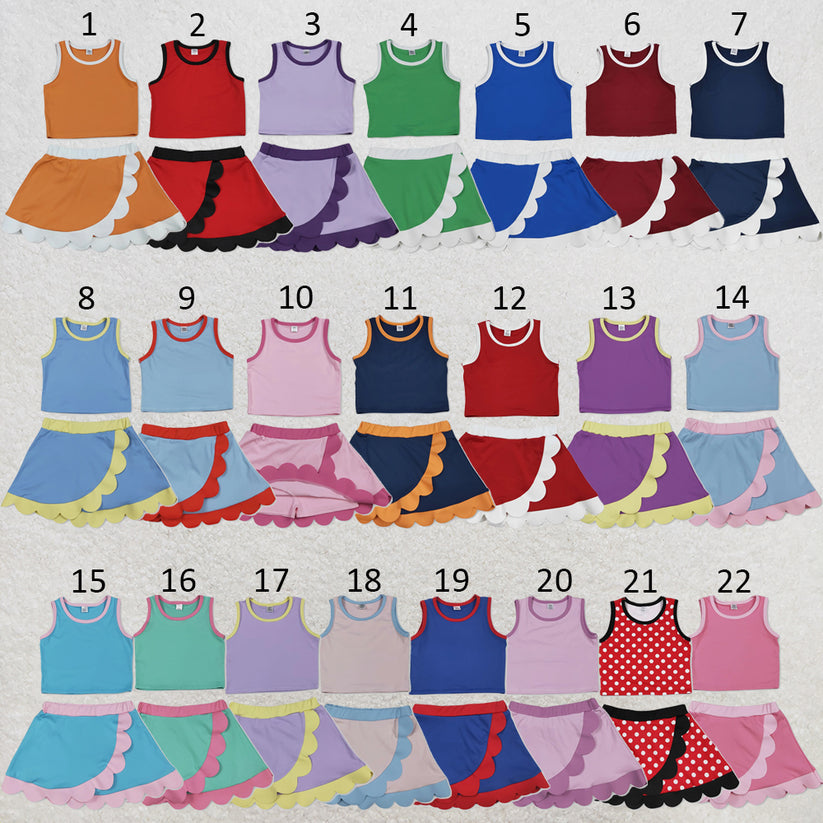 Dark Blue yoga top matching skorts girls summer scalloped outfit