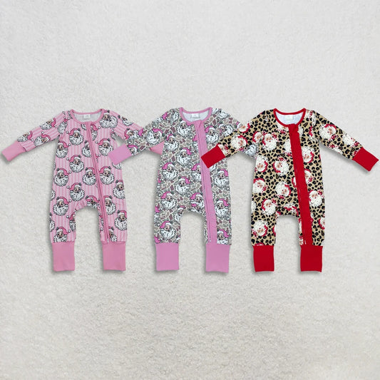 Toddle baby long sleeve Christmas santa claus print zip romper