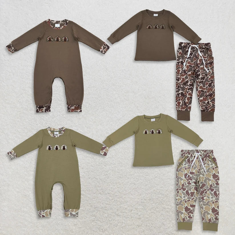 Thanksgiving camo turkey pumpkin long sleeve top matching legging boy outfit