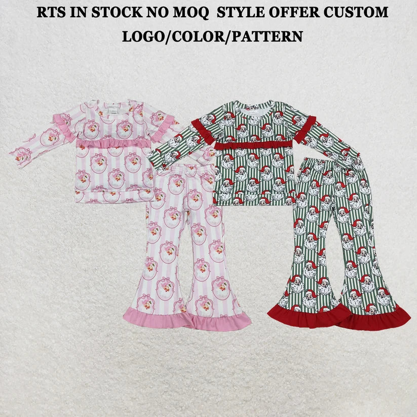 Christmas santa claus long sleeve top matching pants girl outfit