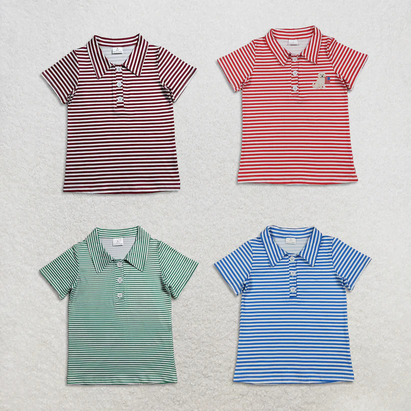 American flag dog design boys short sleeve polo top
