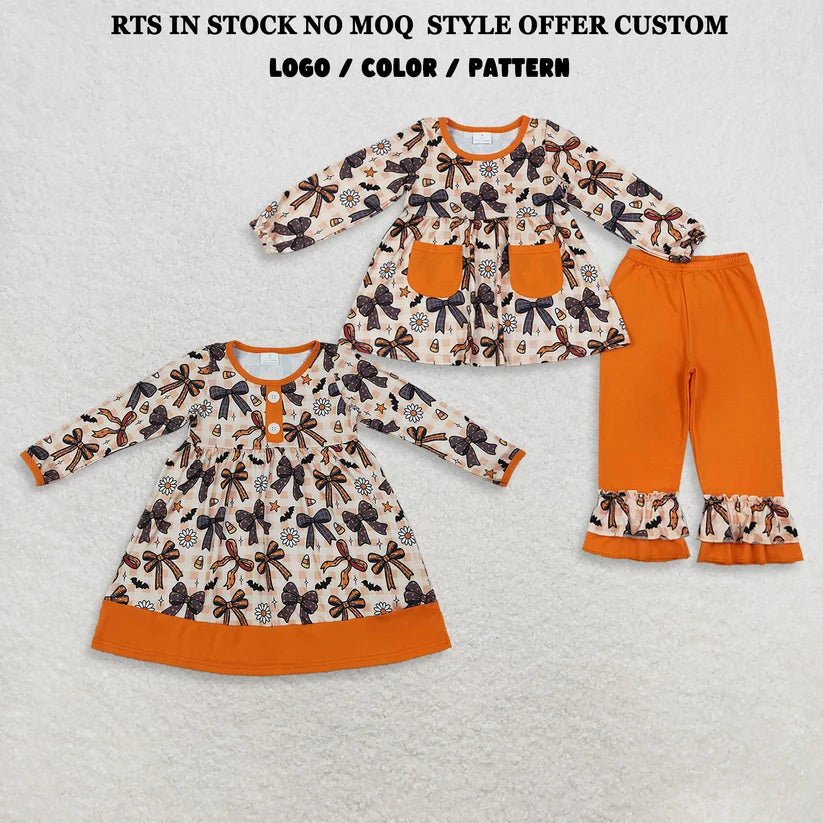 Long sleeve Halloween bow top matching pants girl wholesale factory price outfit