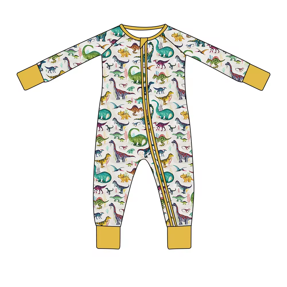 infant baby long sleeve dinosaur zip romper