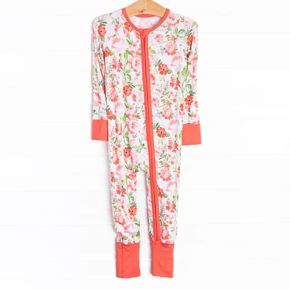 newborn toddle girls floral long sleeve zip romper