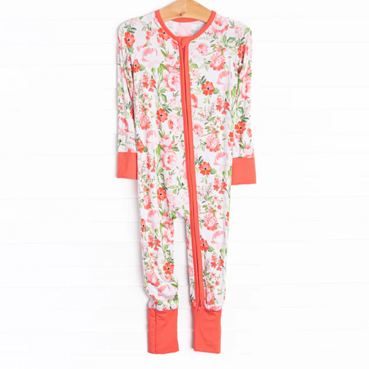 newborn toddle girls floral long sleeve zip romper