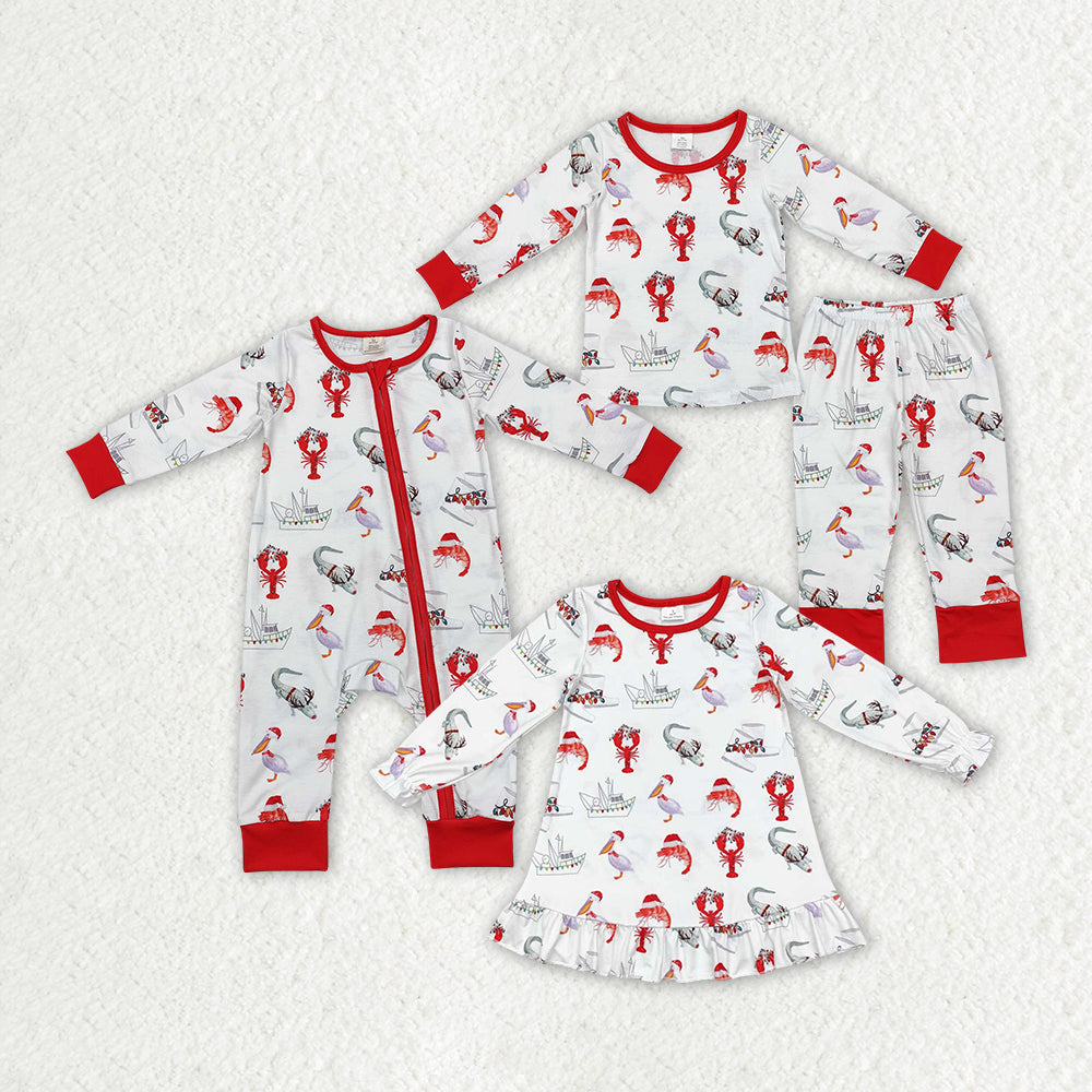 Sister brother christmas lobster boat two pieces matching clothing set