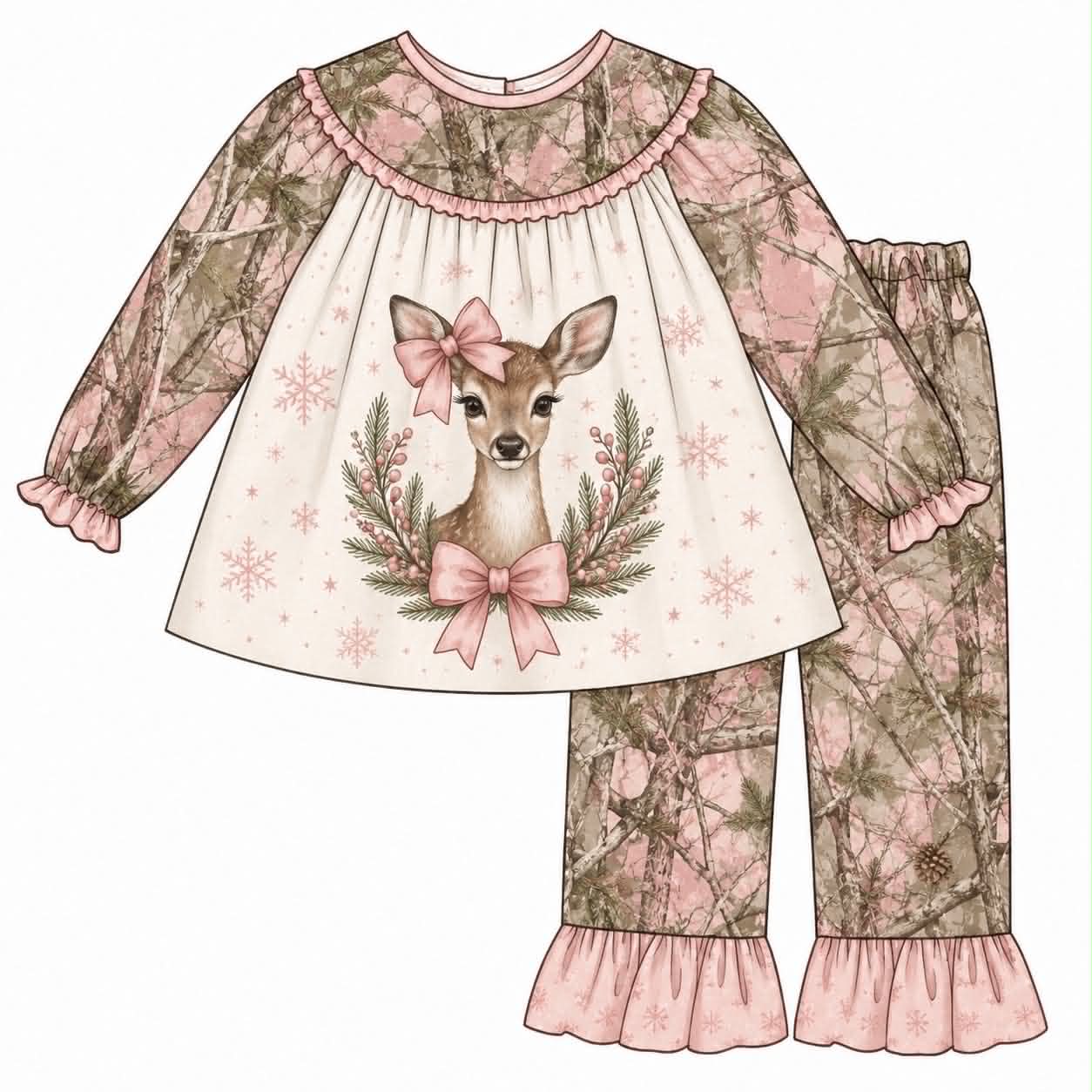 Toddle kids girl deer print shirt matching pants fall winter design outfit