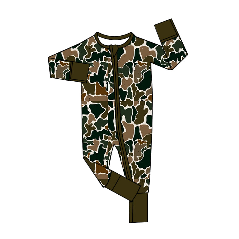toddle kids baby green brown camo wholesale  long sleeve zip romper