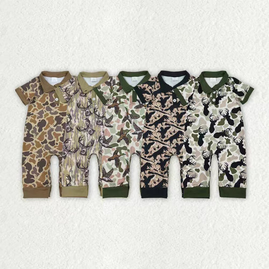 Deer camo toddle baby short sleeve polo romper