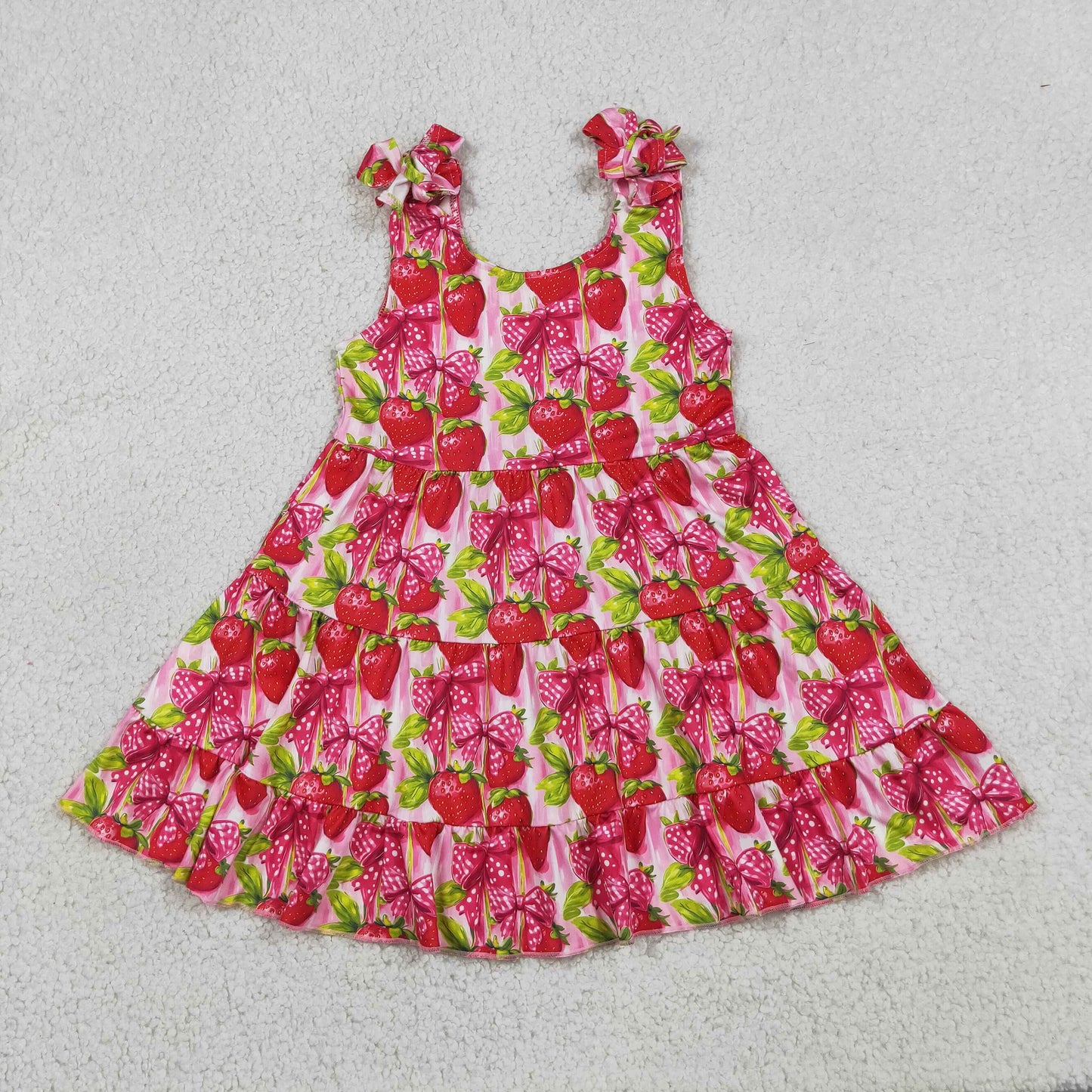 Strawberry print girls summer dress romper best sister wholesale kids clothes