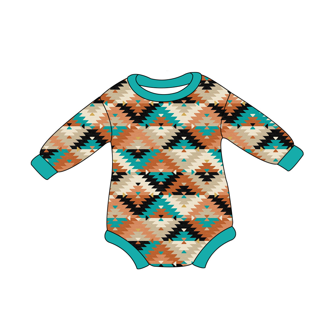 Cowboy western aztec long sleeve romper