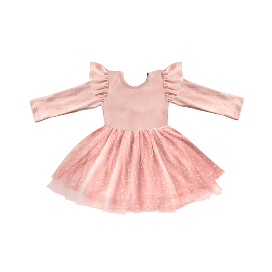 baby girls pink velvet matching tulle long sleeve dress