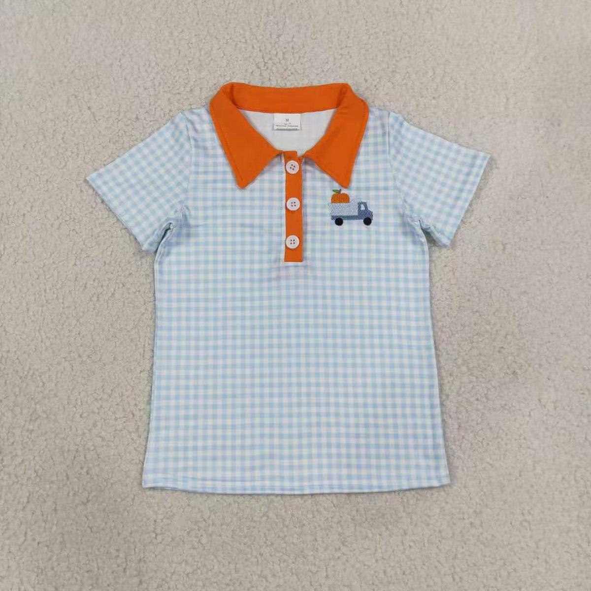 Thanksgiving embroidery turkey print boys short sleeve pullover shirt