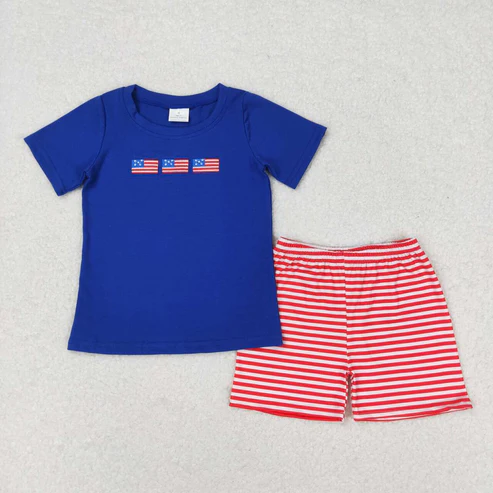 sister brother American girls july 4th embroidery flag matching clothes