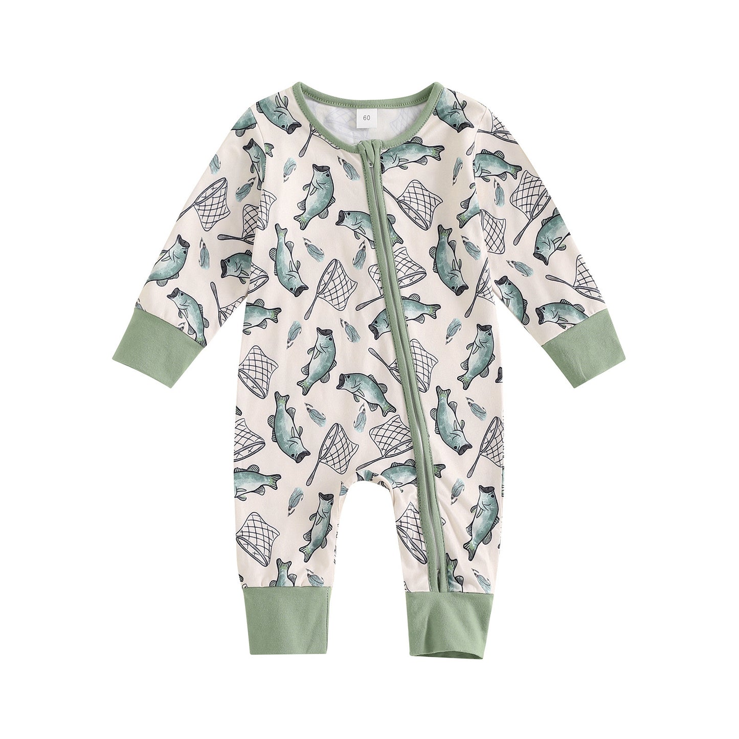 Toddle Baby Boy Long Sleeve Fishing Zip Romper