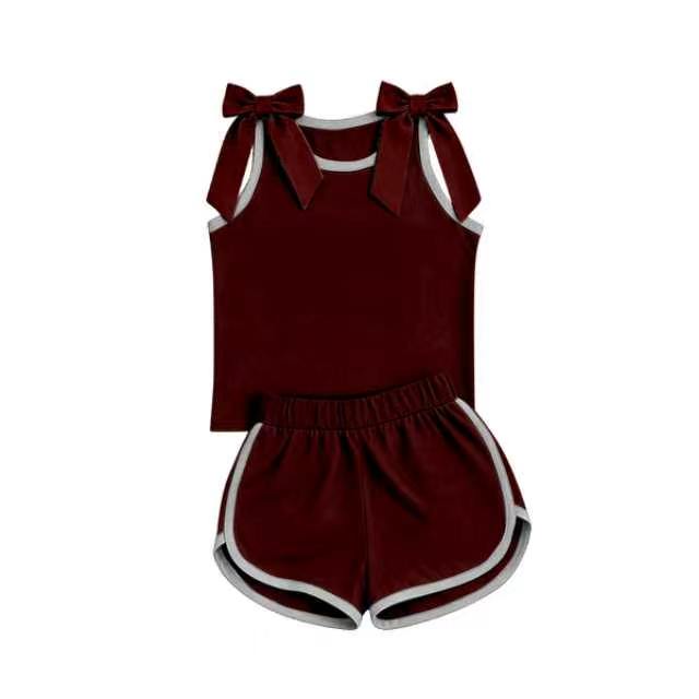 Solid color bow top matching shorts girls summer outfit