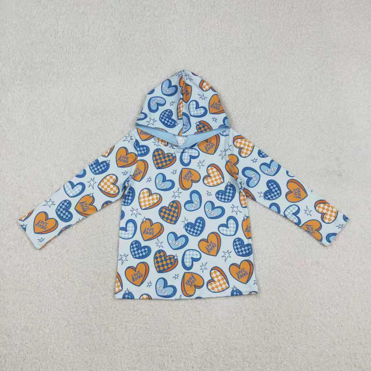 Construction heart design kids long sleeve hoodie top