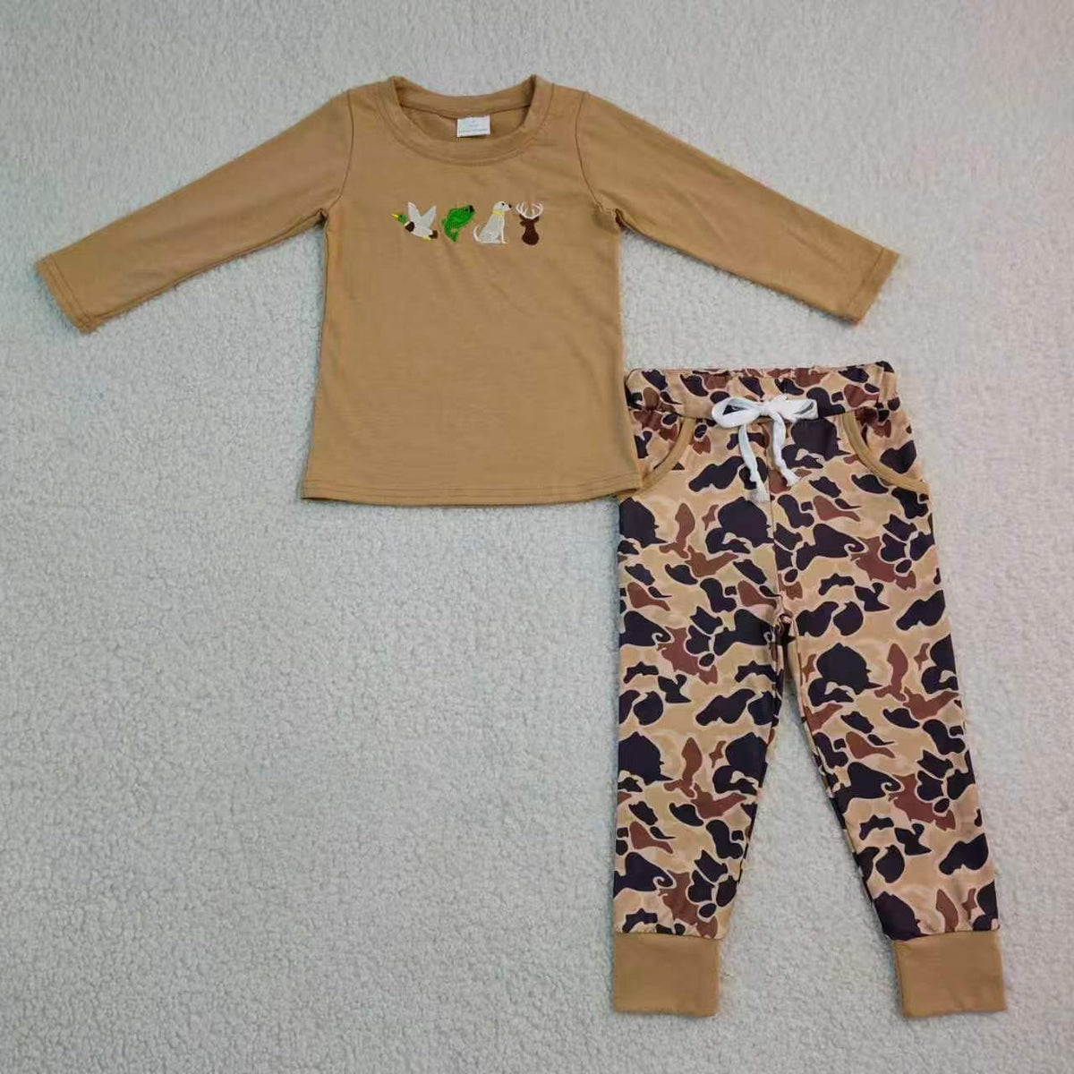 Dog duck print long sleeve top matching pants boy outfit