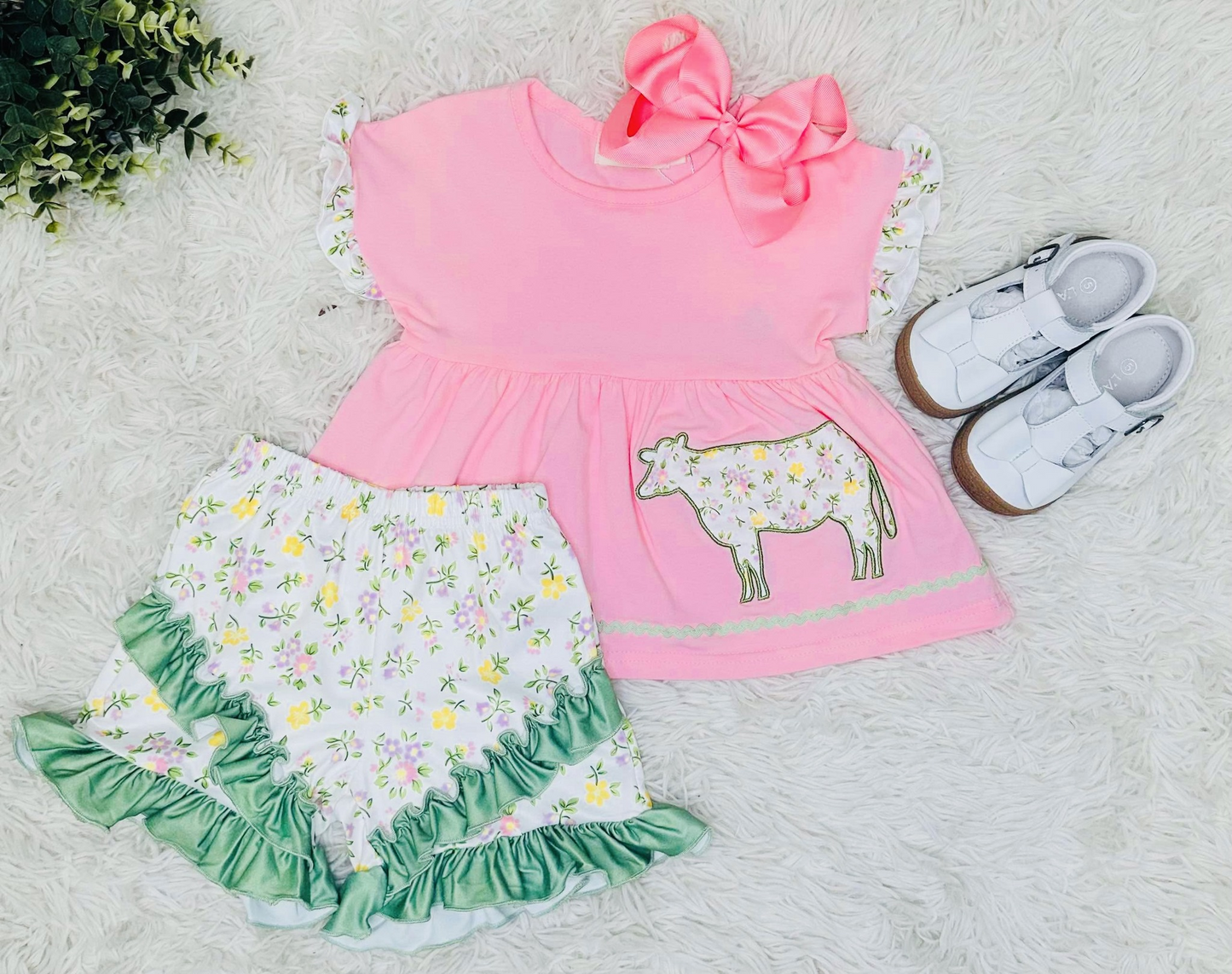Floral cow shirt matching summer short kids wholesale clothes