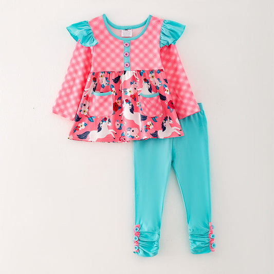 baby girls fall winter wholesale floral horse clothes