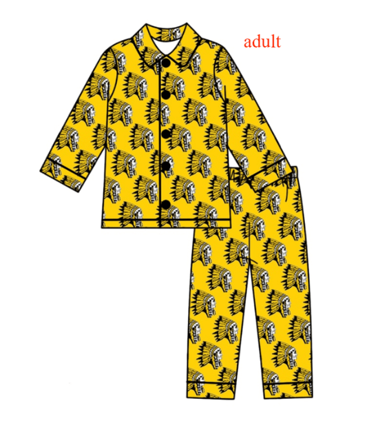 Adult long sleeve button down pajama set