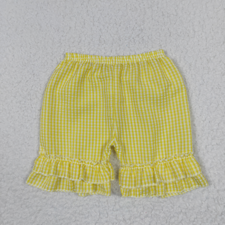 Yellow Ruffle Terry Short Set girls yellow plaid ruffle seersucker shorts – aierwhoesalekidsclothes