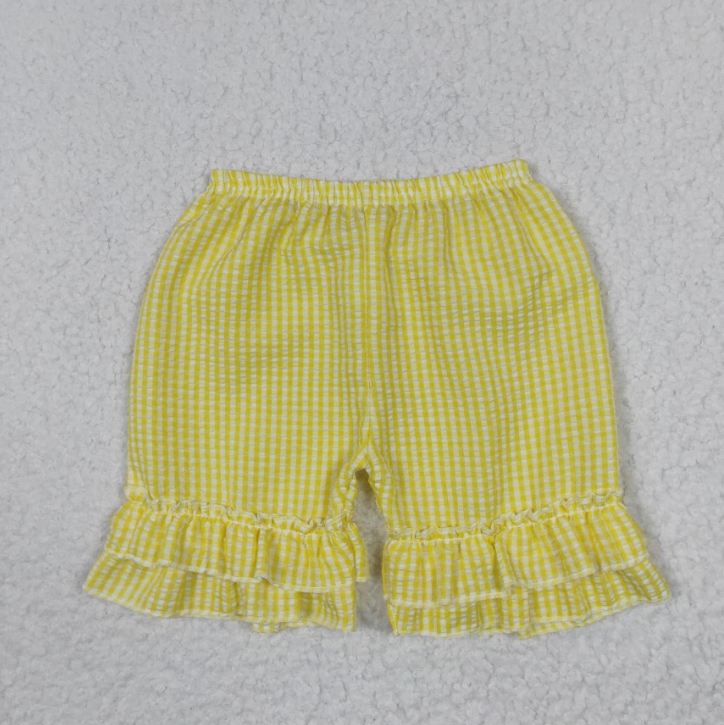 girls yellow plaid ruffle seersucker shorts