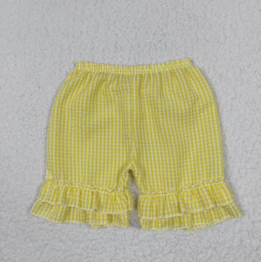 girls yellow plaid ruffle seersucker shorts