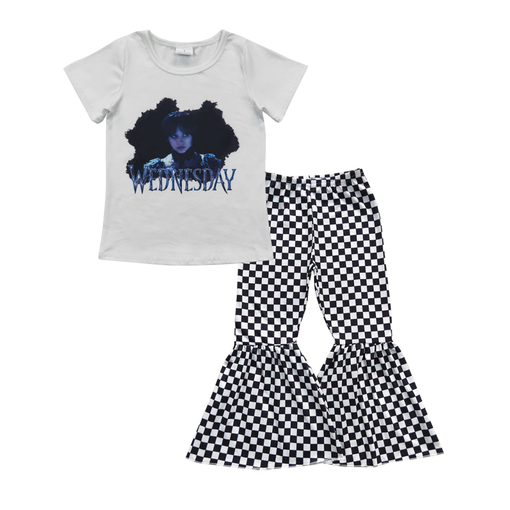 girls short sleeve movie top checkered bell pants outfit