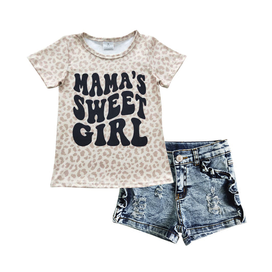 Mamas sweet girl top denim shorts clothing set