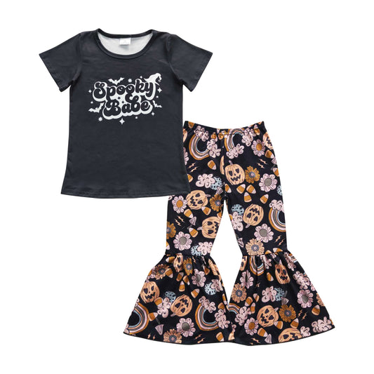 Spooky babe Halloween girls bell bottom pants outfit