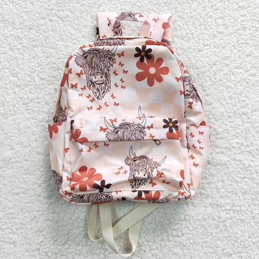 pink flower highland cow shoulder bag mini bag custom backpack