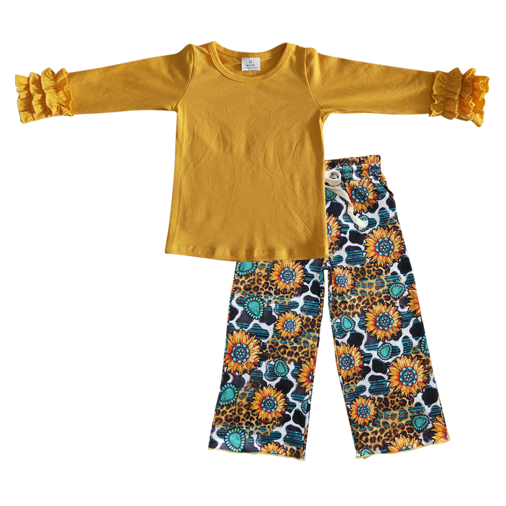 long sleeve yellow top sunflower pants clothing set