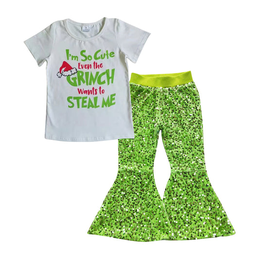 Christmas top green sequins bell bottoms outfit