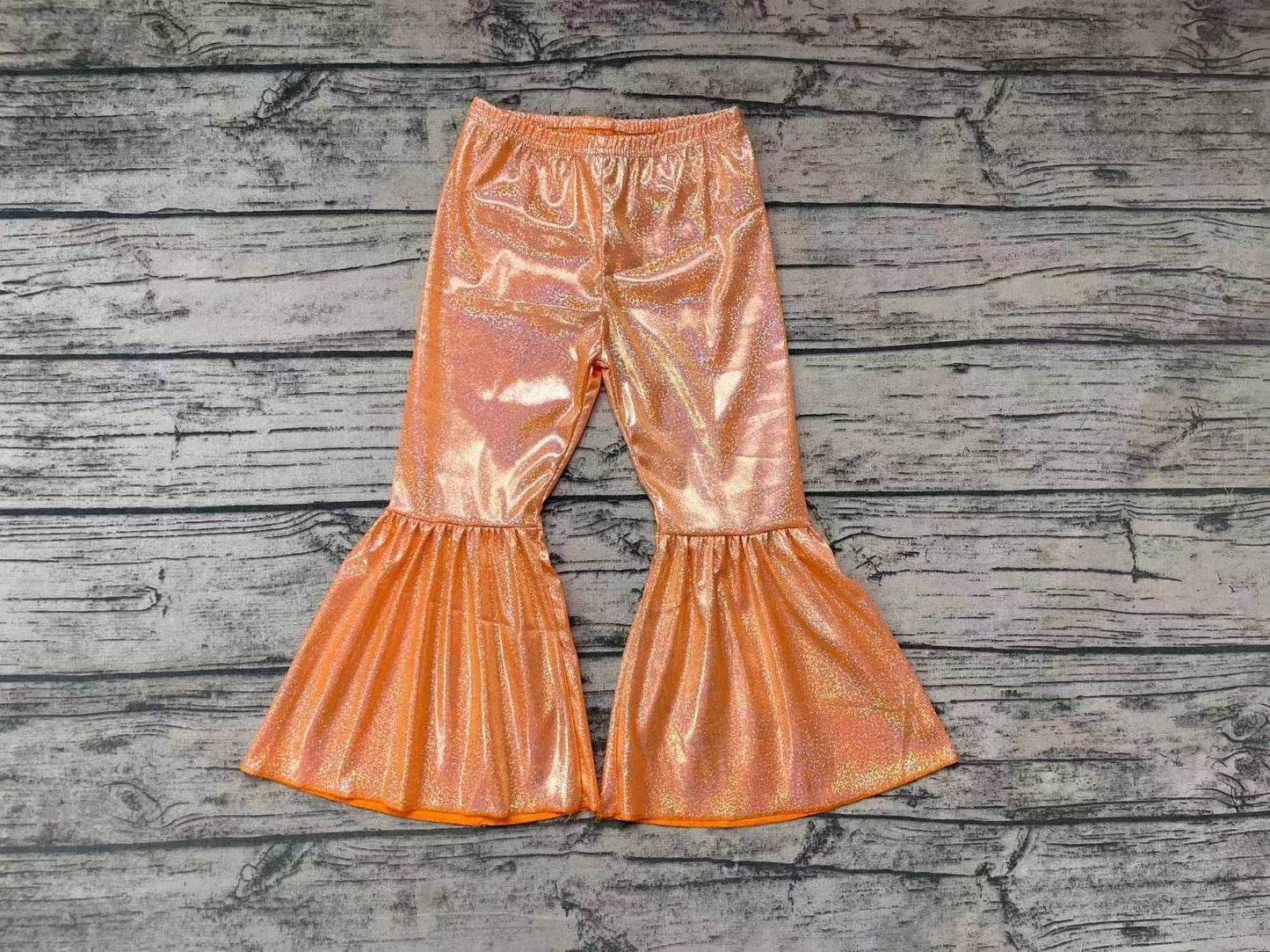 preorder orange shiny Holographic Flare Pants spandex hologram bell bottoms