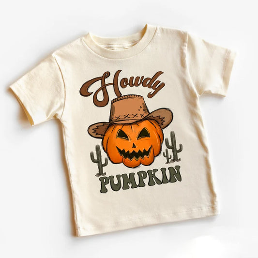 custom order Western howdy pumpkin Halloween short sleeve top, moq 5sets