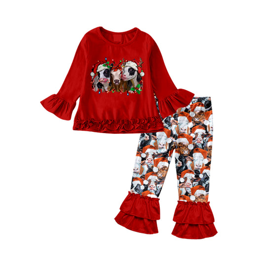 custom order baby girls farm cow Xmas holiday outfit