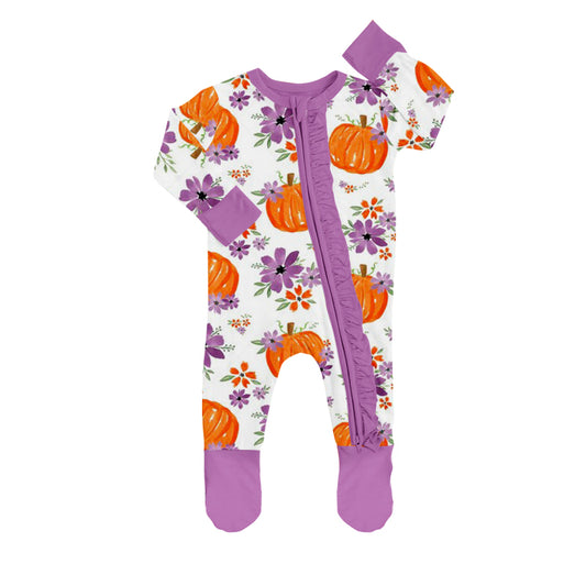 custom order toddle long sleeve floral pumpkin zip romper