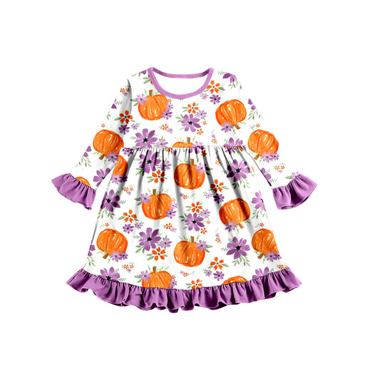 custom order floral pumpkin long sleeve milk silk  dress.