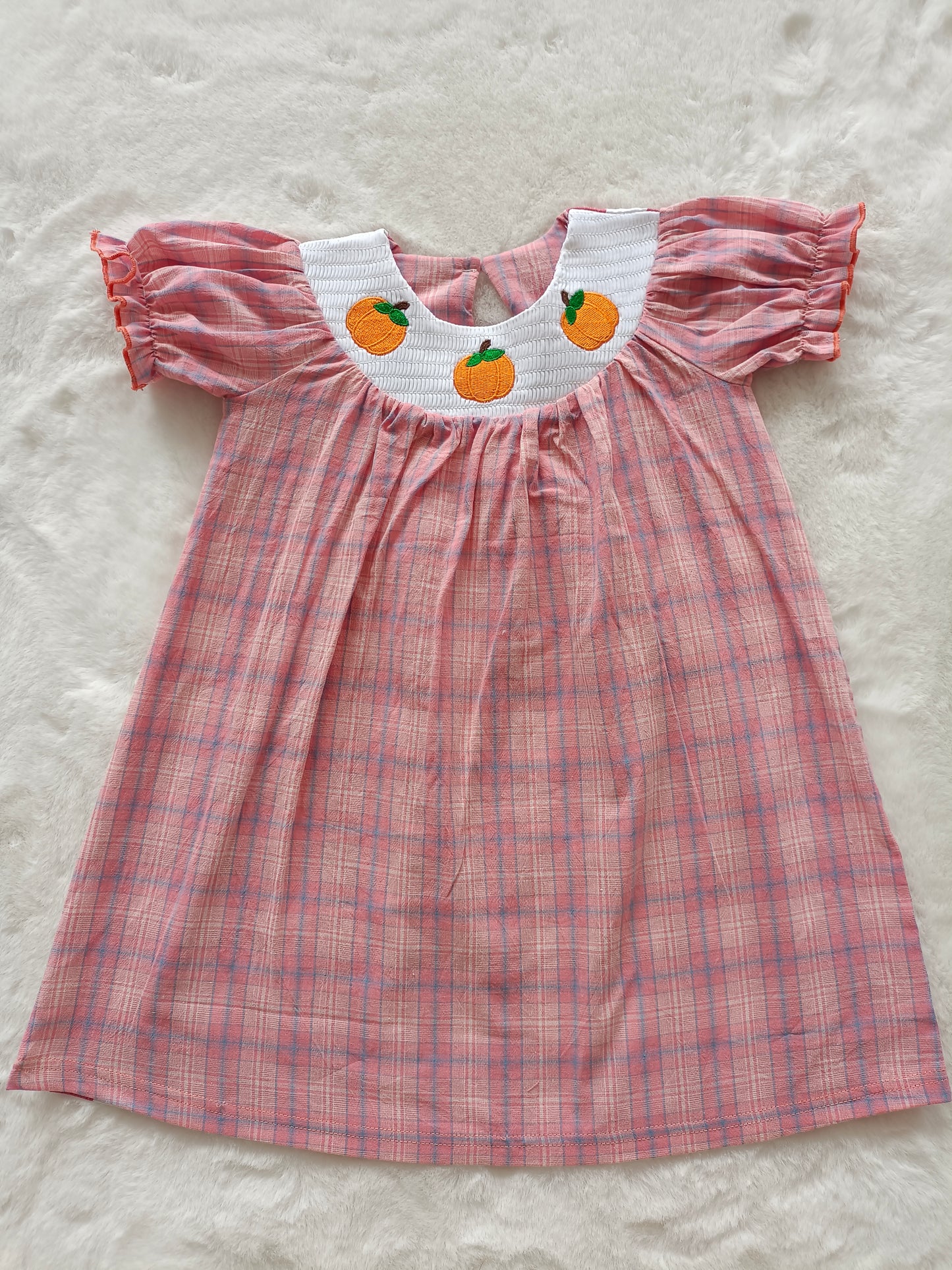 Pre-order girls smocked pumpkin dress