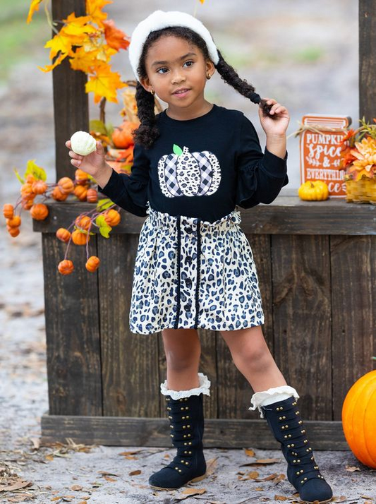 custom order girls cheetah fall pumpkin skirt clothe set