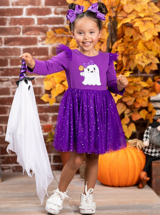 Halloween ghost long sleeve purple tulle dress preorder